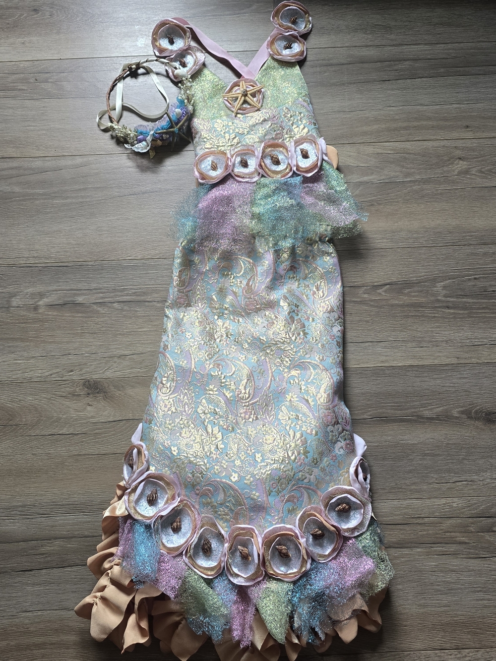 Girls Iridescent Pastel Mermaid Dress with Floral Accents